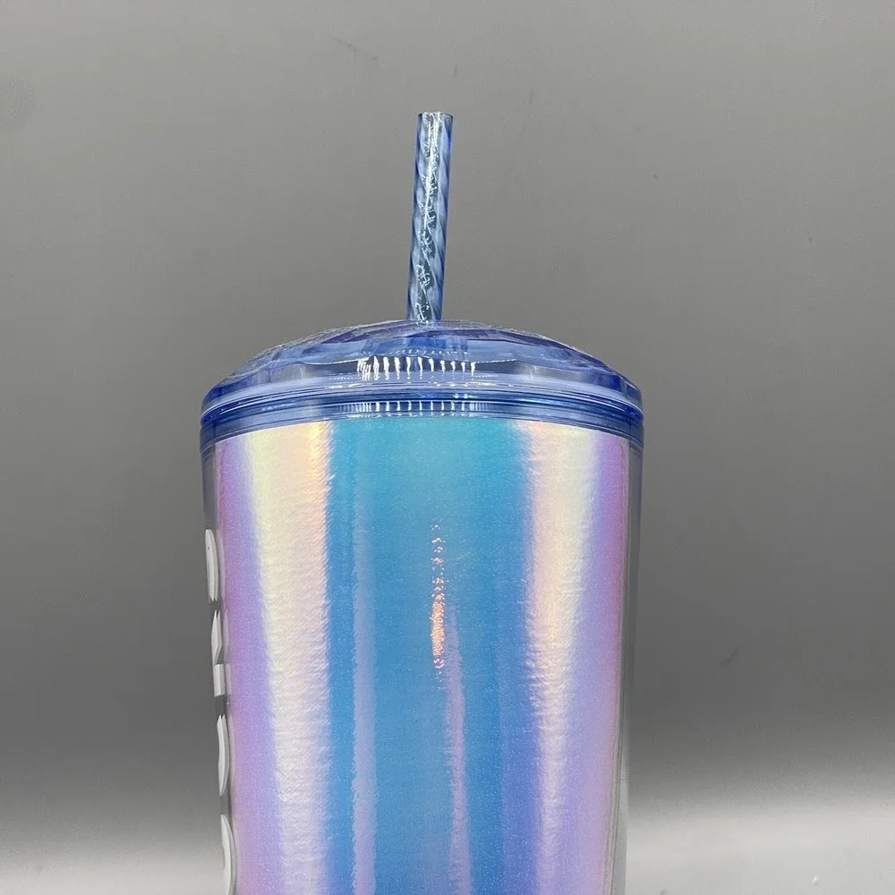 Starbucks Cold Cup Tumbler 24oz Pink‎ Iridescent Blue Dome Venti 2023 Dichroic